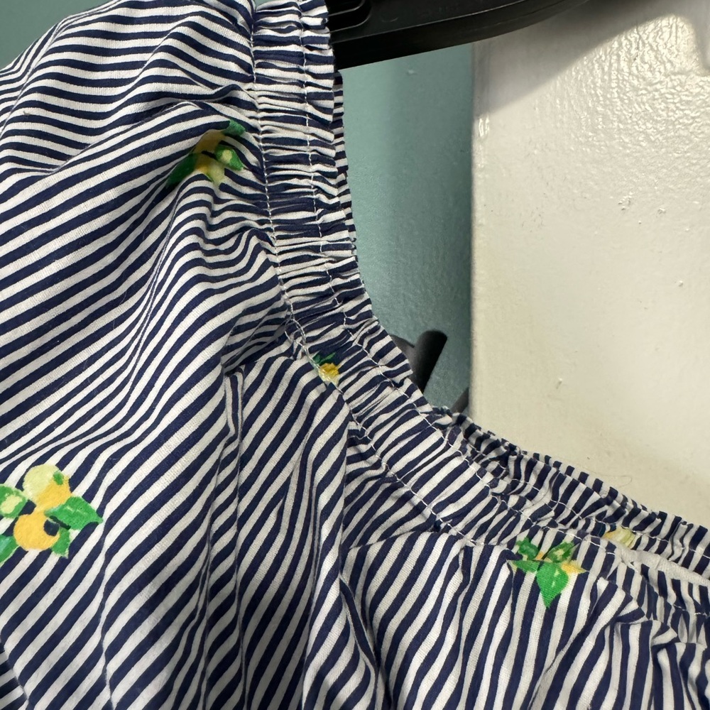 Per Ception Concepts Blue White Stripe Yellow Lemon Print OTS Dress M Medium - Picture 3 of 6